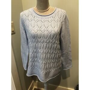 Beautiful Talbots Cable Knit Rolled Cuff Light Blue Sweater L Petite